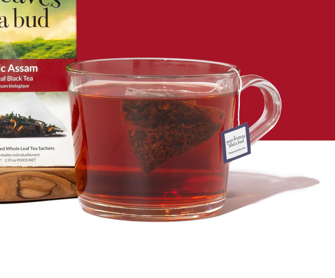 cup of Assam tea next to English Breakfast tea blend comparison